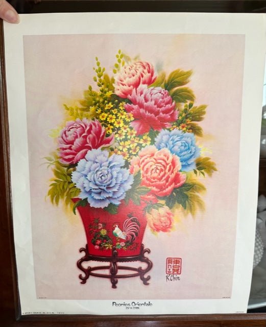 1960's Arthur Kaplan Lithograph K. Chin Peonies Orientale - Gem City Mercantile