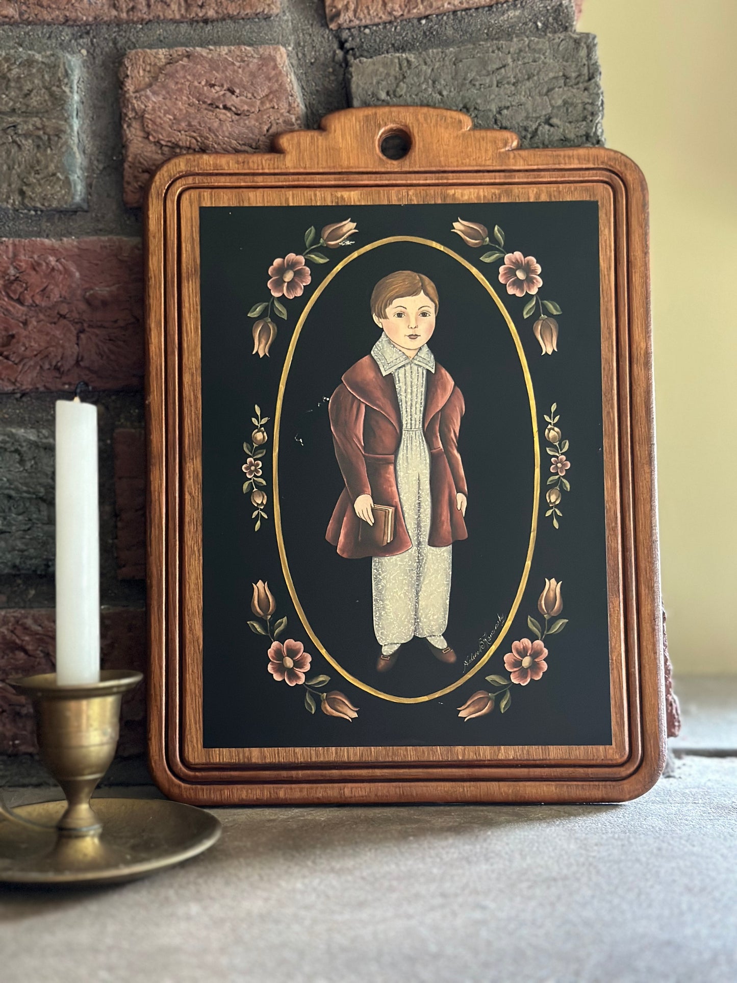 Arlene Kaminsky Victorian Girl & Boy Wooden Plaquea