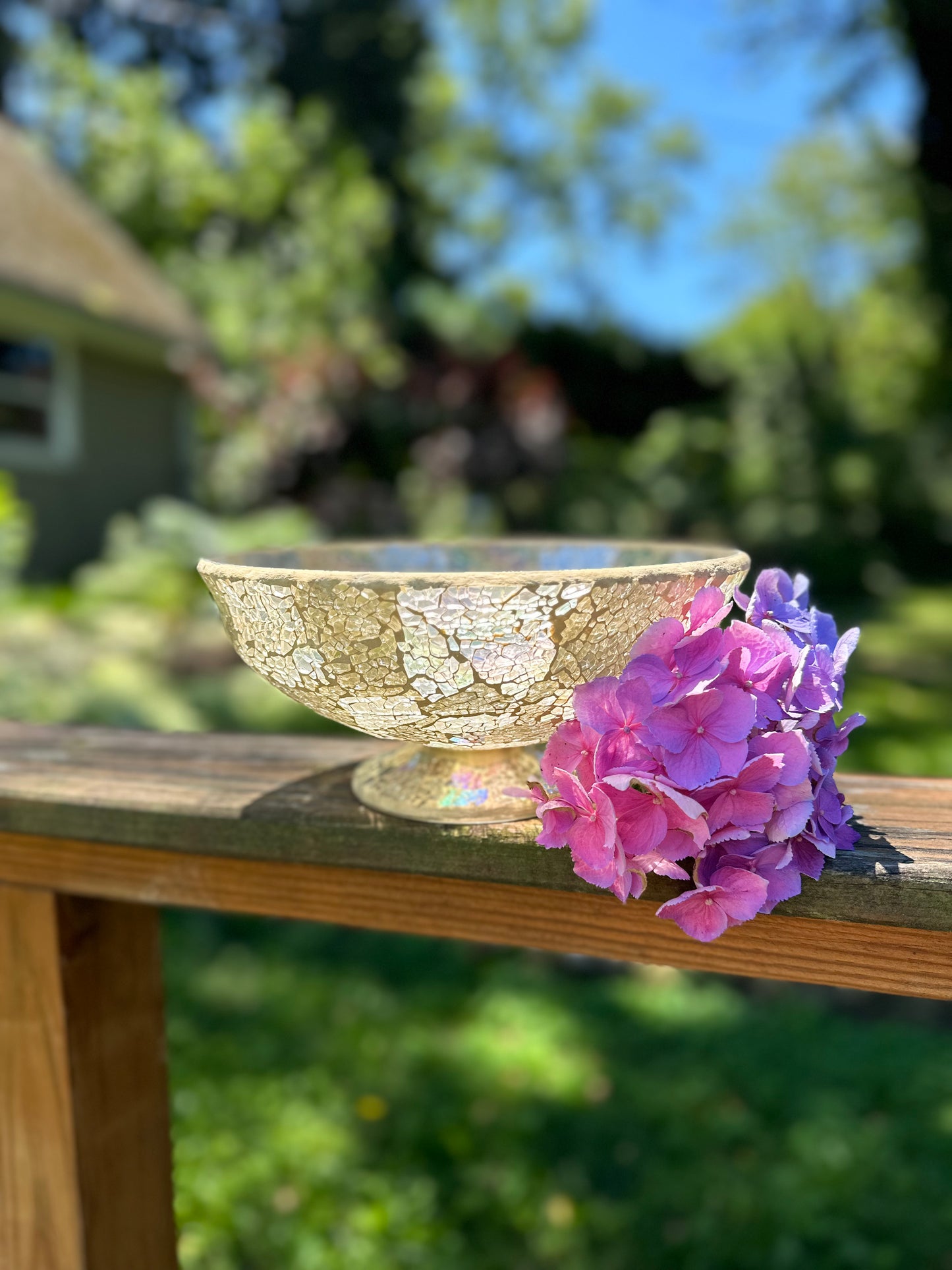 Vintage Mosaic Iridescent Pedestal Bowl