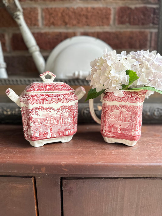 Mason’s Vista Pink Sugar Bowl & Creamer Set