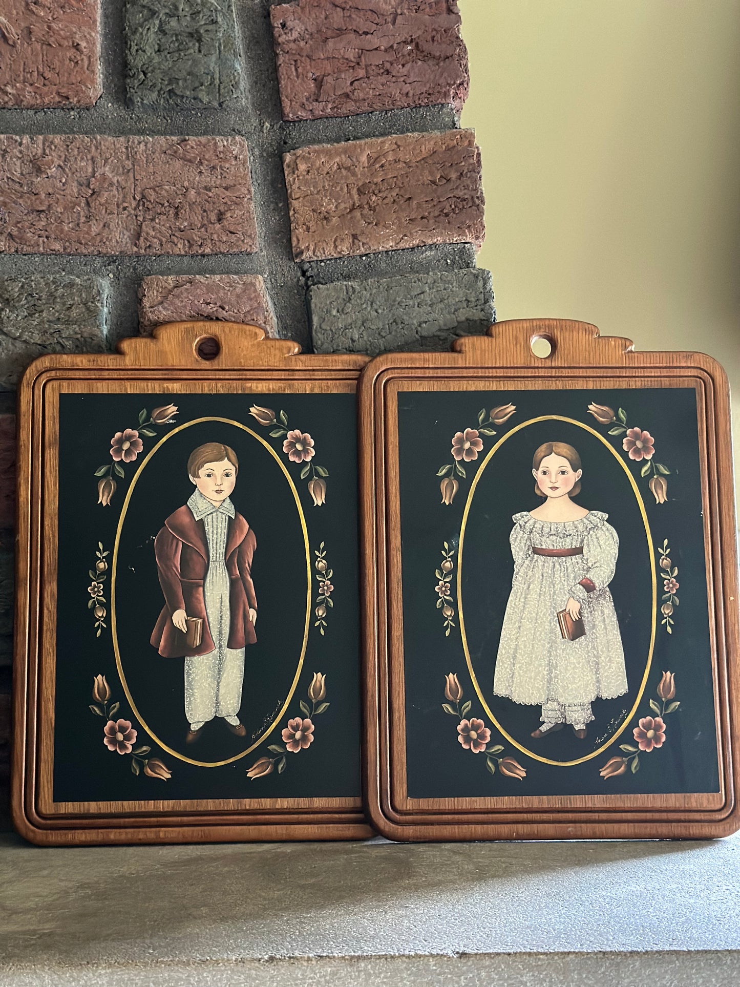 Arlene Kaminsky Victorian Girl & Boy Wooden Plaquea