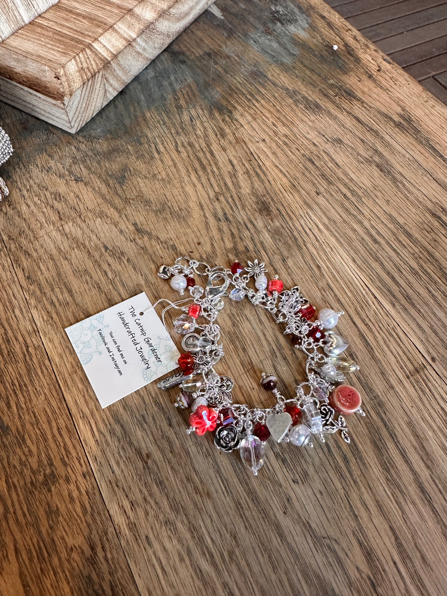 Dark Pink and Silver Charm Bracelet