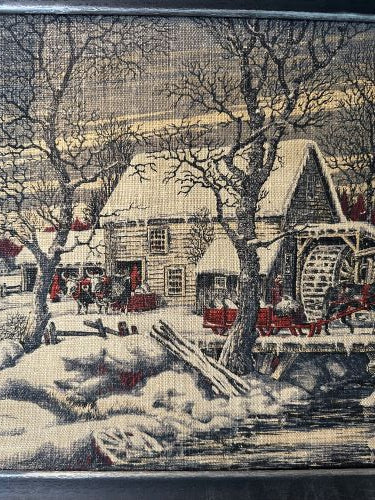 Vintage Linen Winter Sleigh Scene