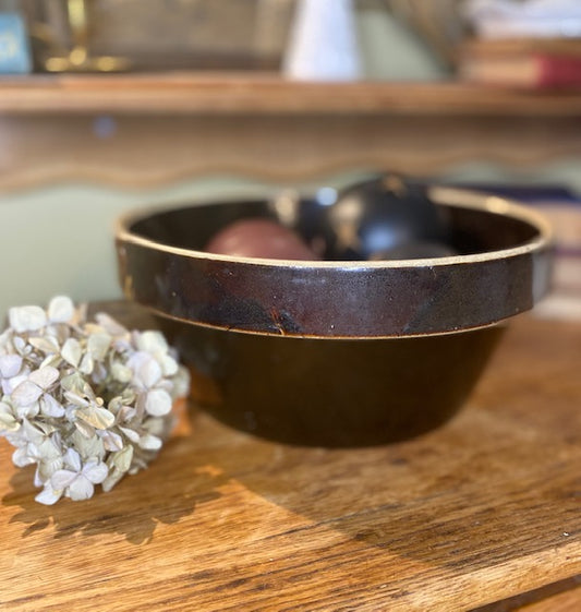 Vintage Stoneware Dark Brown Glazed Bowl