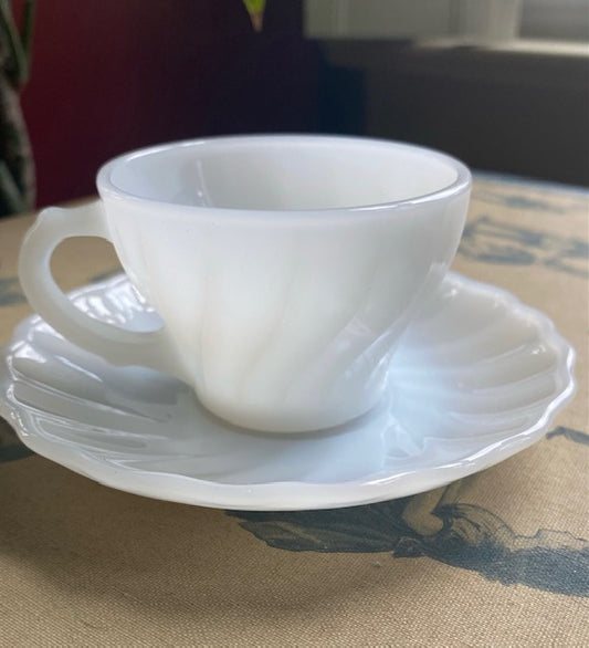 Vintage Fire King Milk Glass Teacup & Saucer