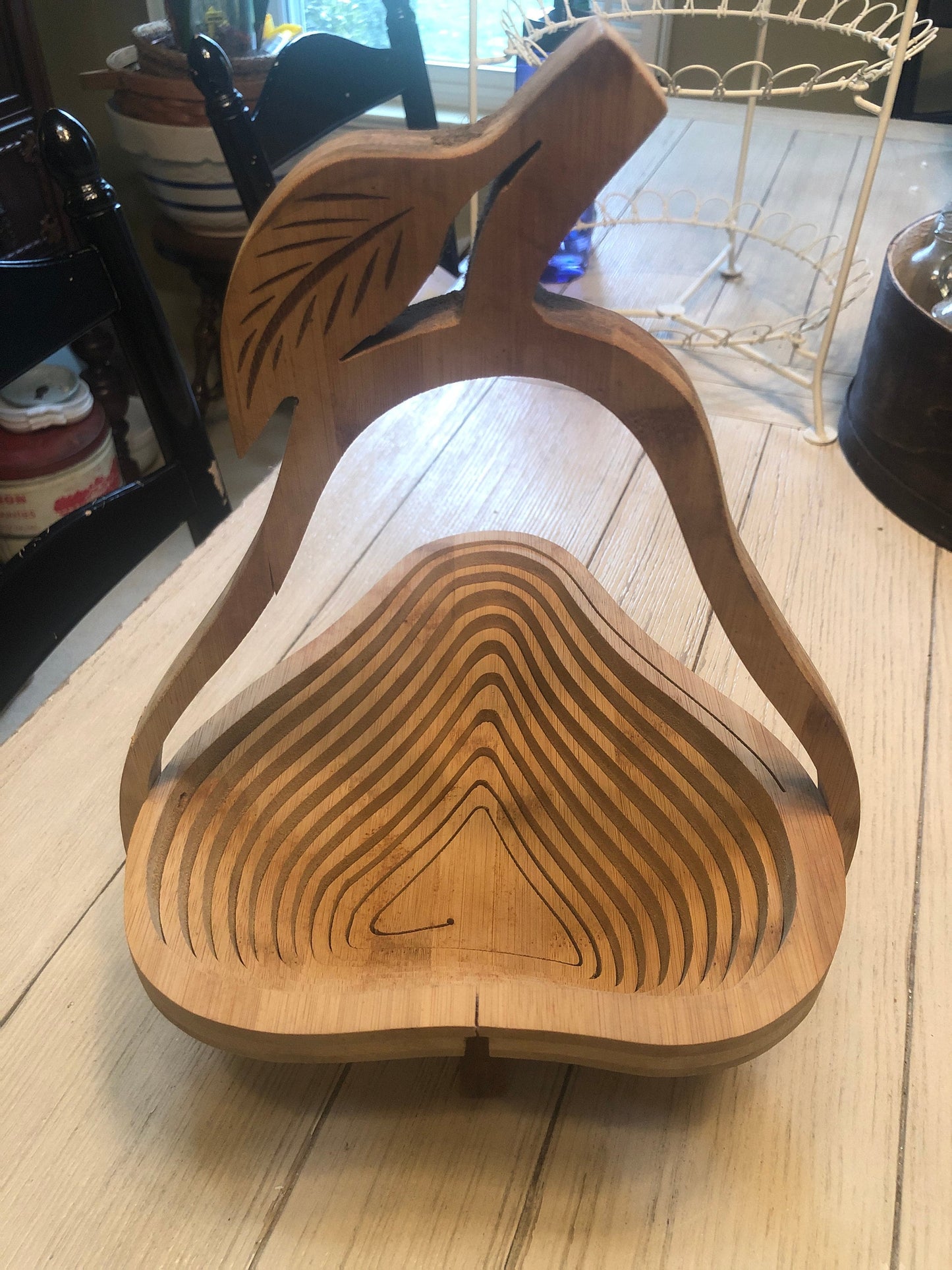 Mid Century Modern Wooden Collapsible Pear Bowl